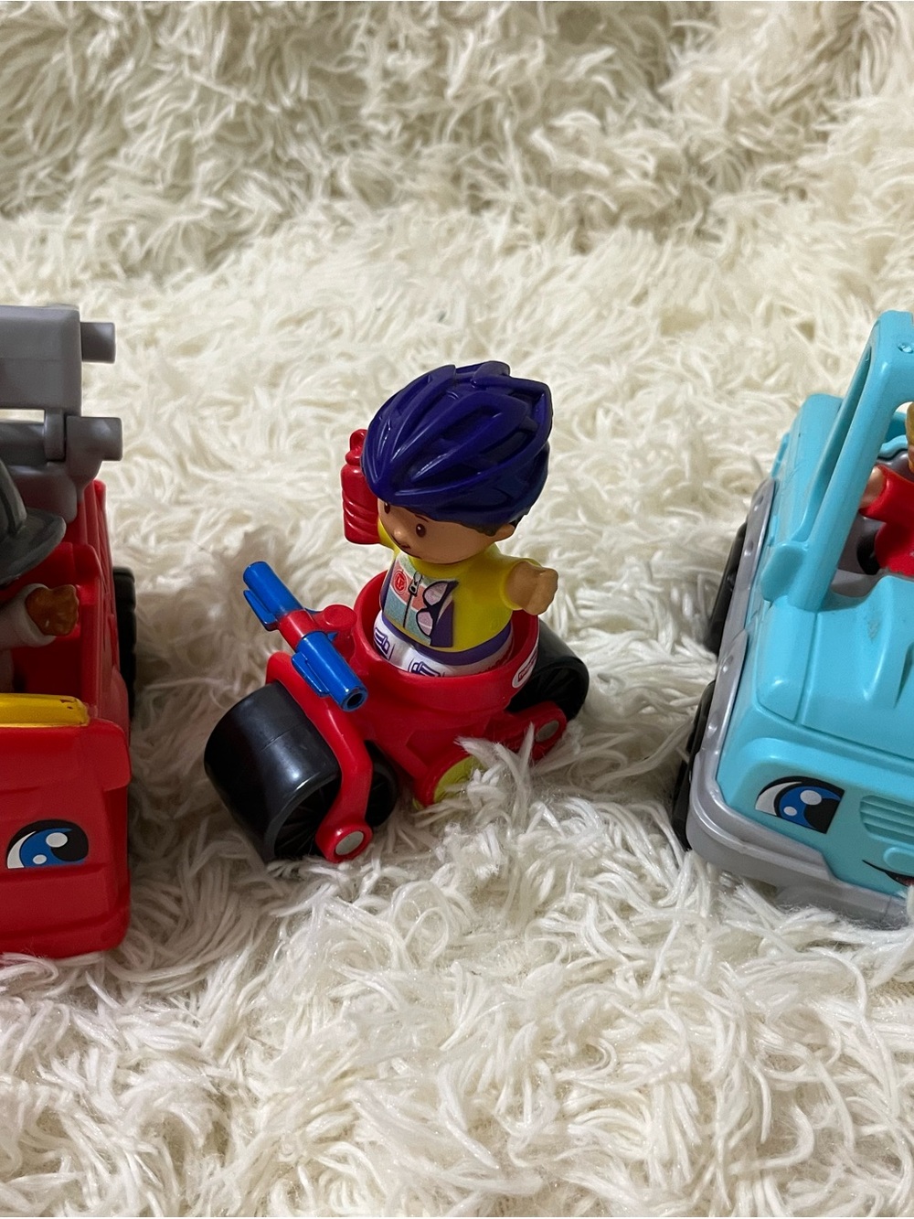 Little People Red Ride-On Trike Toy with Purple Helmet fire truck blue truck